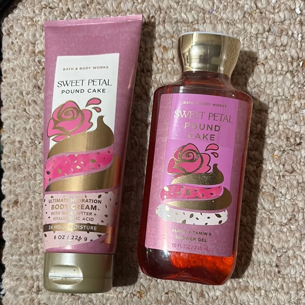 Bath and body sweet petal poundcake cream and body wash set